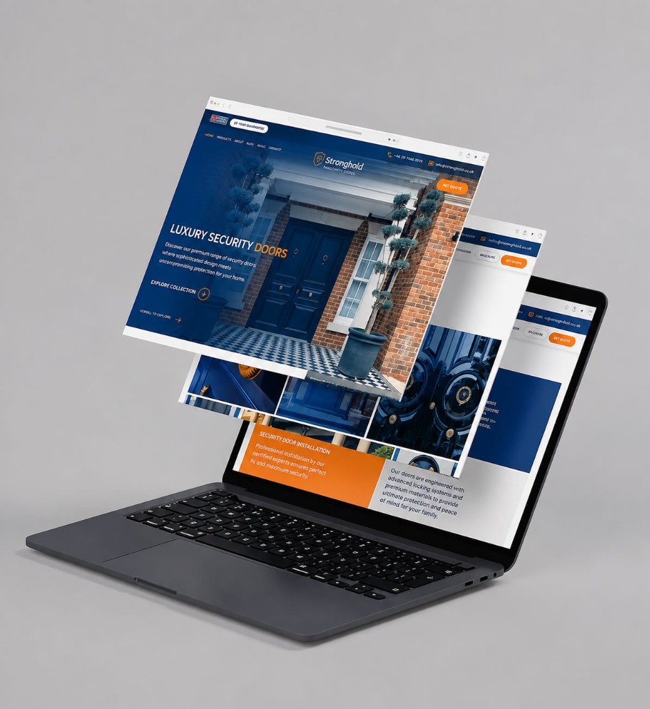 WordPress development showcase — responsive website designs on laptop and mobile devices